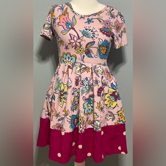 LuLaRoe Dresses & Skirts - LuLaRoe Floral Fit & Flare Dress Pink Mixed Print Retro Boho Cottage Medium Read